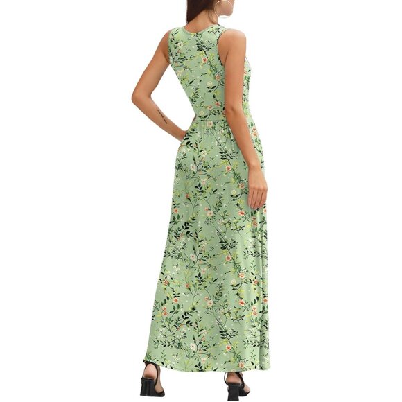 Women Ju Bai Green Deep V Neck Sleeveless Loose Plain Long Maxi Stretchy Dress - Picture 6 of 6